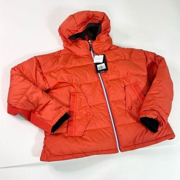 Fourlaps Coat Puffer Women Large Down Filled Water Resistant Orange Carry Straps - Picture 1 of 12